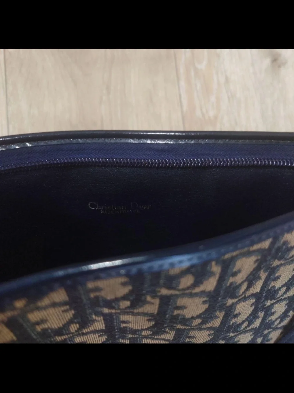 Dior Navy and Tan Oblique Canvas Shoulder Bag with Gold Hardware